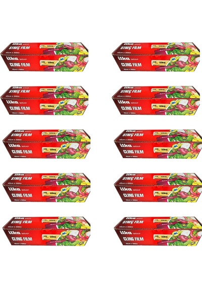 İlka Şeffaf Mutfak Rulo Streç Film Folyo - 45 Cm. X 500 Metre - Gıdaya Uygun - 10 Paket