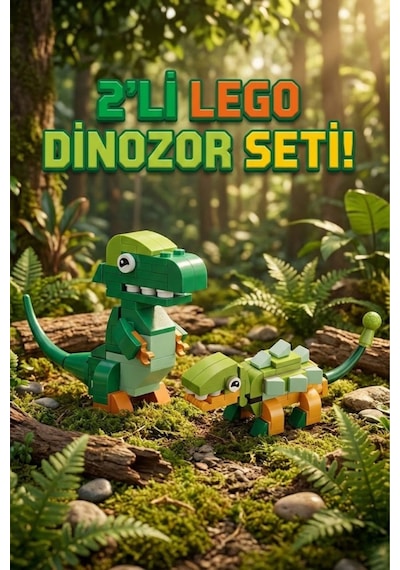 2'li Dinozor Blok Seti - T-rex Ve Ankylosaurus Yapboz Oyuncak 133 Parça -  Eğitici Set