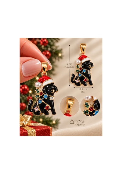Sertifikalı 316l Çelik Christmas Coco Renkli Taşlı Köpek Kolye Ucu Altın