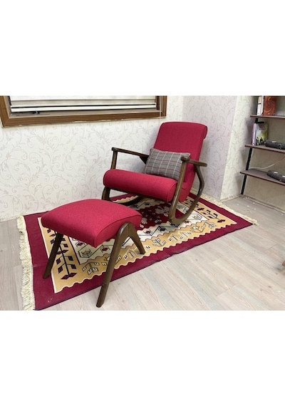 Asedia Ekol Ceviz Kırmızı Sallanan Sandalye Modern Dinlenme Koltuğu