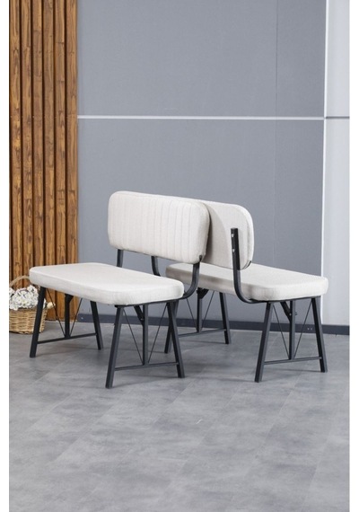 Hayat Serisi Mutfak, Yemek, Bahçe, Kafe, Modern Bench, Puf, 2 Adet - Krem Krem