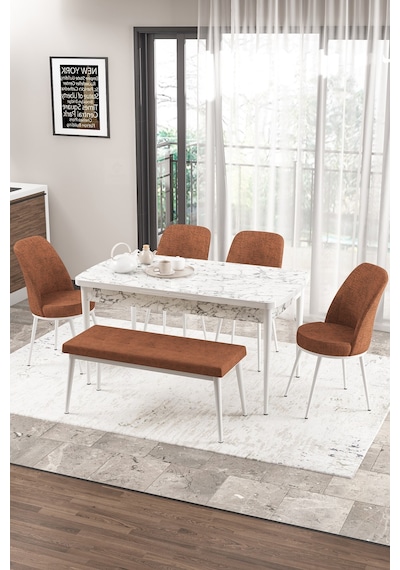 Canisa Concept Zen Serisi 80x132 Mdf Açılabilir Beyaz Mermer Desen Masa Takımı 4 Kiremit Sandalye Ve 1 Bench Masa Beyaz Mermer Sandalye Ve Bench Kiremit Canisa Concept Zen Serisi 80x132 Mdf Açılabilir Beyaz Mermer Desen Masa Takımı 4 Kiremit Sandalye Ve 1 Bench Masa Beyaz Mermer Sandalye Ve Bench Kiremit