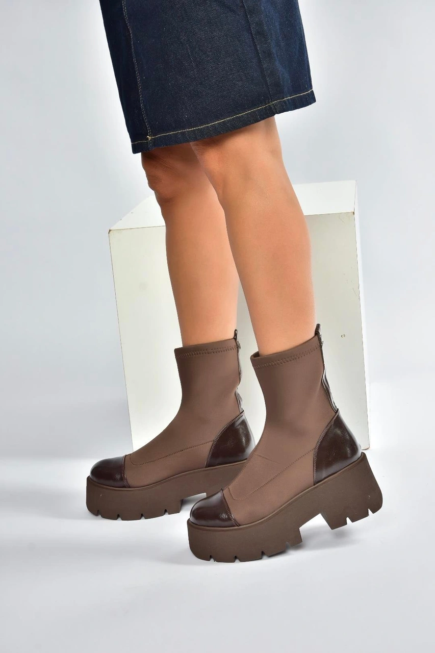 Fox Shoes V272902904 Kahverengi Kumaş Kalın Tabanlı Kadın Bot Kahverengi-kumaş