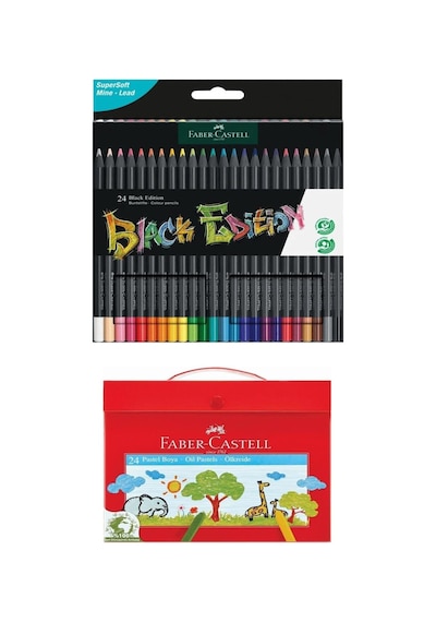 Faber-castell Premium Boya Seti - 24'lü Black Edition Kuru Boya + 24'lü Plastik Çantalı Pastel Boya Çok Renkli