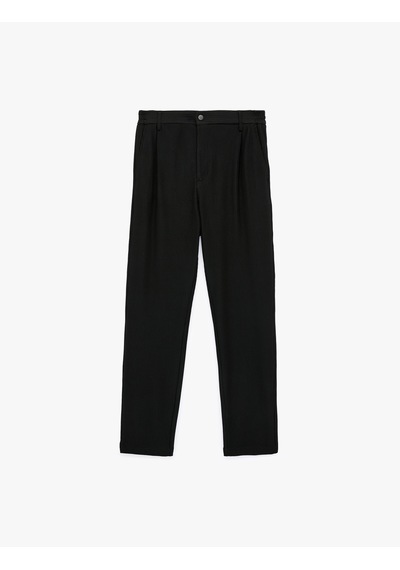 Koton Pileli Dokulu Cepli Slim Fit Pantolon Siyah 7wam40004hk