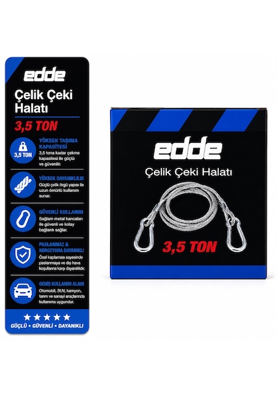 Edde Araba Araç Oto Çelik Çeki Halatı 3,5 Ton Araç Çekme Halatı