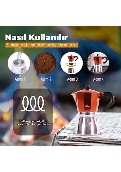 Any Morning Hes-6 Espresso Kahve Makinesi Alüminyum Moka Pot 240 Ml Bakır