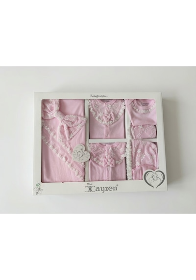 Minicayzen Mini Cayzen Dantelli Kız Baby Shower & Hastane Çıkışı 10'lu Bebek Seti 0-3 Ay - %100 Pamuk Pembe