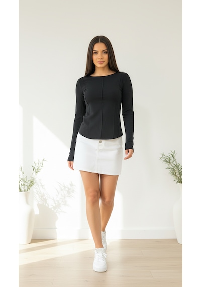 Divinus Kadın Slim Fit Pamuklu Uzun Kollu Bodysuit Siyah