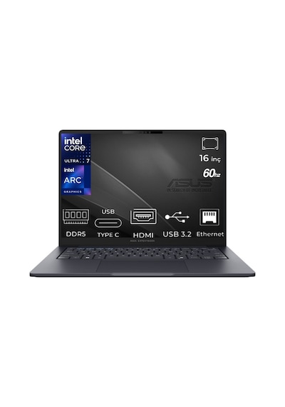 Asus Exper TBook B5 B5605CCA-U716512B1D-K48 Intel Core Ultra 7 255H 128 GB 2 TB Intel Arc Graphics 16" Wuxga Free Dos Dizüstü Bilgisayar