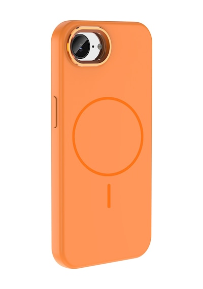 Maks Technology iPhone Uyumlu 17e Kılıf M-safe Şarj Özellikli Metal Kamera Çerçeveli Mkst Edi Silikon Kapak - Turuncu