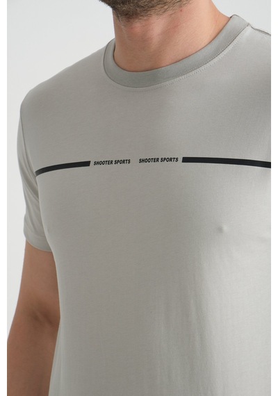 Shooter Sportwear Shooter Erkek T-shirt %100 Pamuk Nefes Alan Bisiklet Yaka Regular Fit Gri