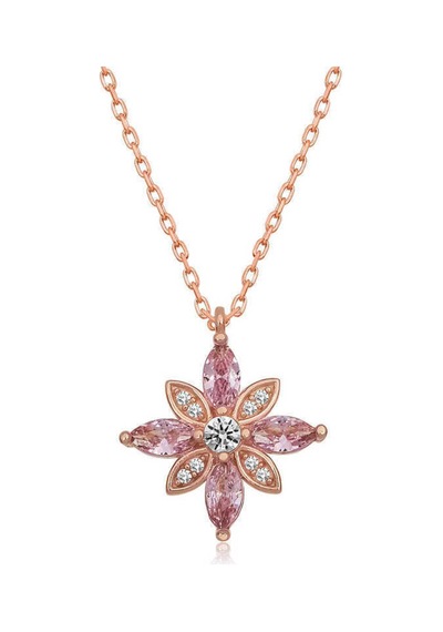 Gümüş Rose Pembe Taşlı Umut Çiçeği Kolye Gümüş Gümüş