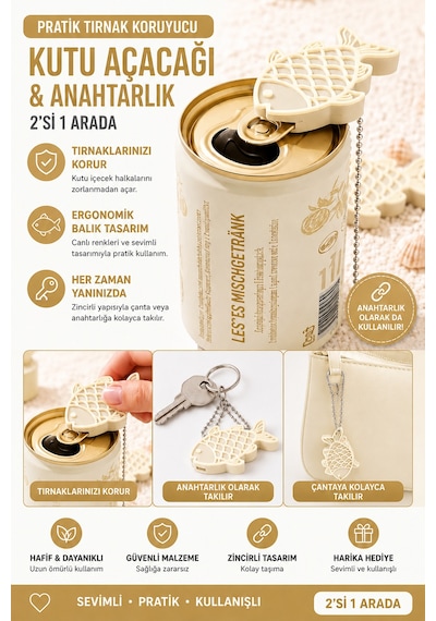Pratik Tırnak Koruyucu Balık Tasarımlı Kutu İçecek Açacağı Ve Anahtarlık 2 Si 1 Arada 11286020