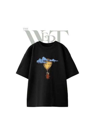 Thewert Hot Air Balloon 1 Tasarım Baskılı Ünisex Siyah Oversize T-shirt