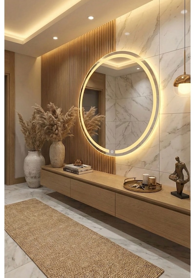 70 Cm Led Işıklı Yuvarlak Ayna - Modern Dokunmatik Banyo Aynası Cam