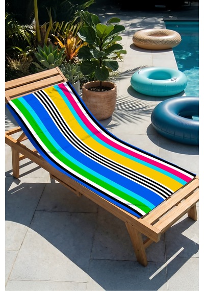 Çizgili Renkli Modern Plaj Havlusu - Geometrik Tropikal Çok Renkli Hızlı Kuruyan Mikrofiber Havlu Çok Renkli