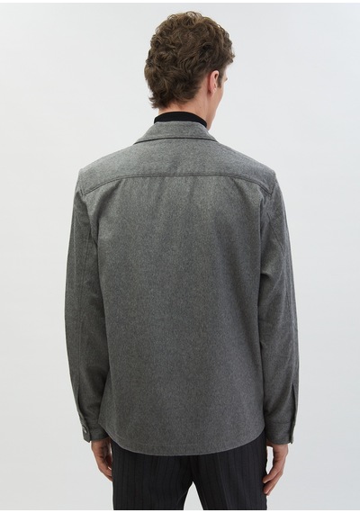Ramsey Gri Düz Regular Fit Uzun Dokuma %100 Kaşmir Overshirt gri grey