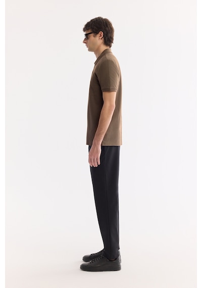 Avva Erkek Kahverengi Kıvrılmaz Polo Yaka %100 Pamuk Basic Regular Fit T-shirt B001032