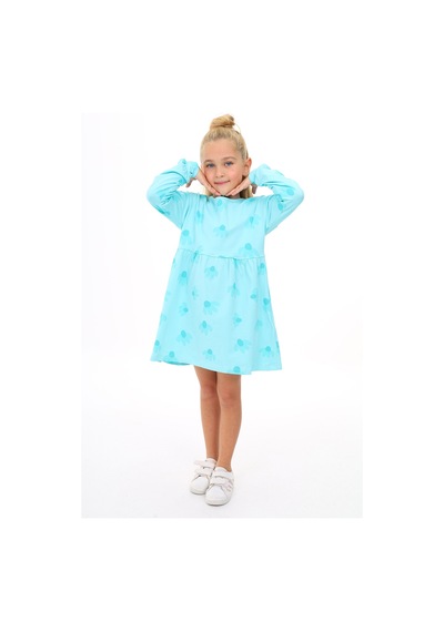 Toontoy Kids Toontoy Kız Çocuk Baskılı Elbise Mint Yeşili