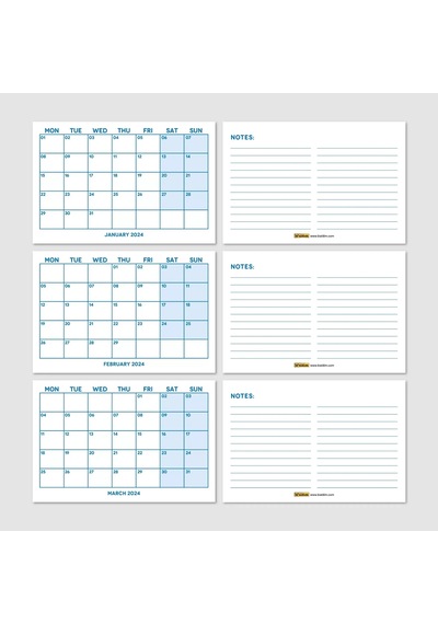 Mavi Renkli Aylık Planlama 2027 Takvim, 2027 Masa Takvimi, Blue Color Monthly Planner Calendar
