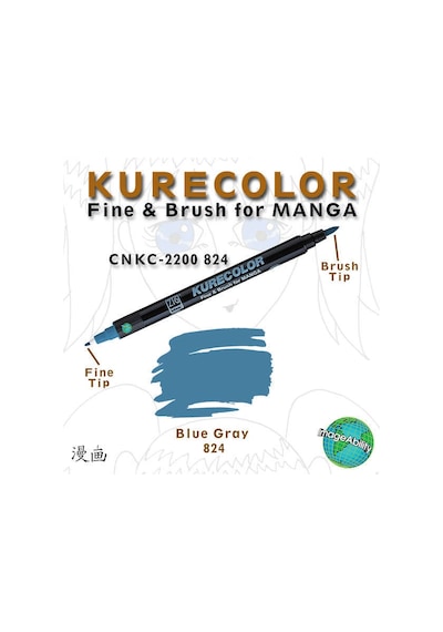 Zig Kurecolor Fine & Brush For Manga Çizim Kalemi 824 Blue Gray