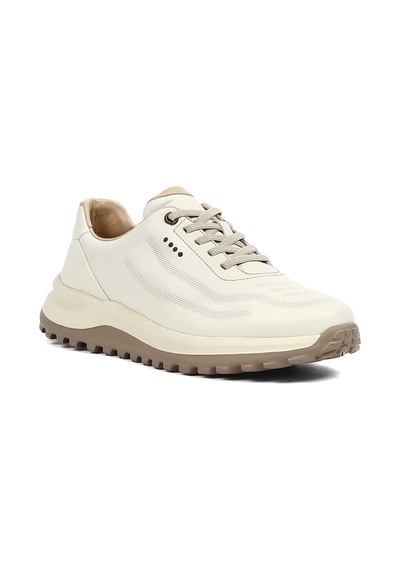 Erkek Bej Kalın Tabanlı Deri Sneaker