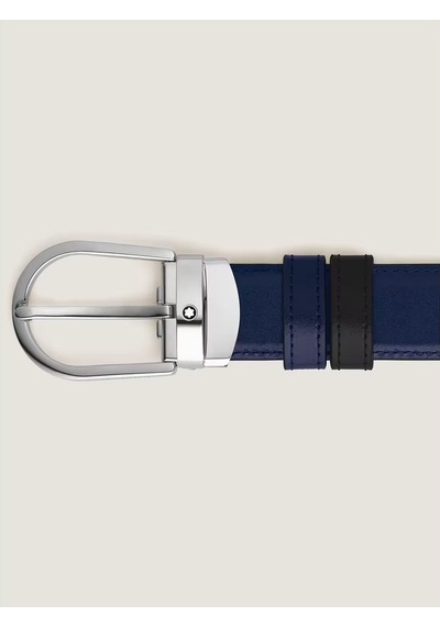 Montblanc At Nalı Tokalı Siyah - Mavi 30 Mm Çift Taraflı Deri Kem Lacivert