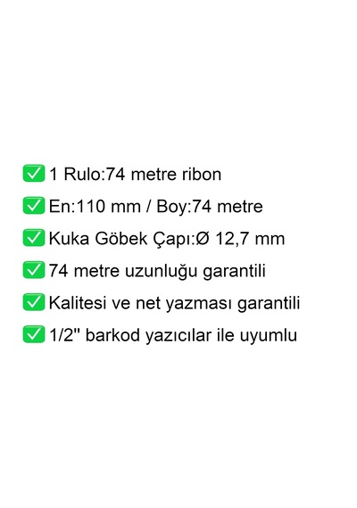 110x74 Metre Wax Siyah Ribon 1 Adet / En:110 Mm Boy:74 Metre 1