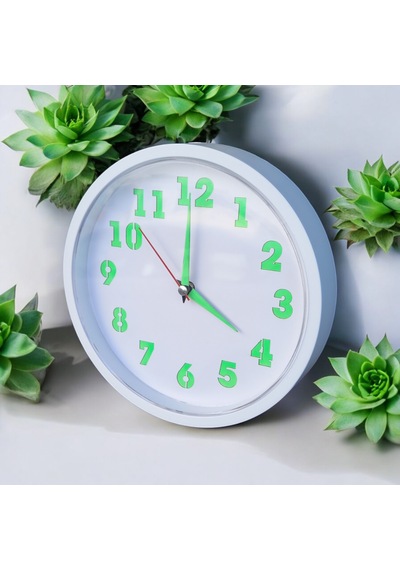 Mini Fosforlu Beyaz Duvar Saati Çap 22 Cm Beyaz