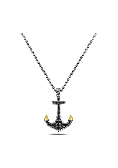 Brezza Lusso Jewelry Siyah Taşlı Çapa Model Erkek Gümüş Kolye Altın