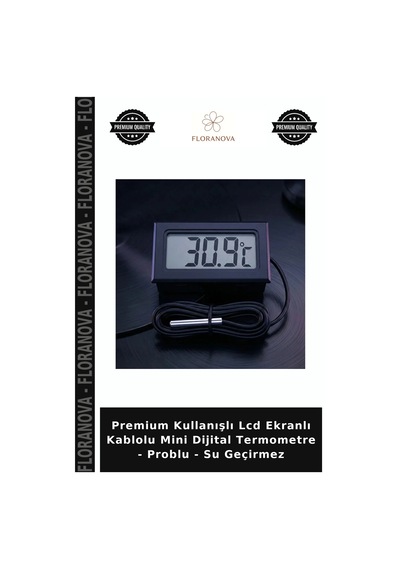Premium Kullanışlı Lcd Ekranlı Kablolu Mini Dijital Termometre - Problu - Su Geçirmez