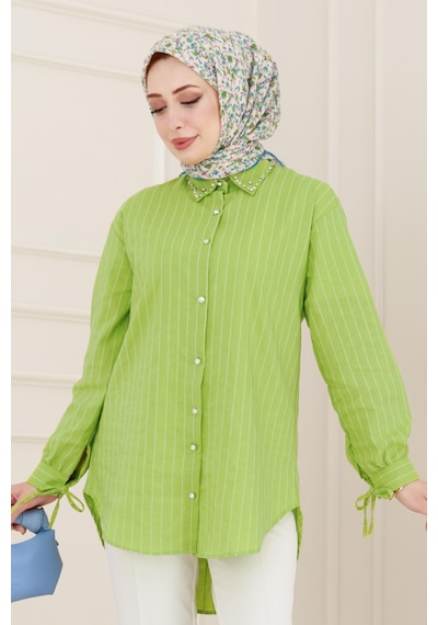 Sevitli Taş Detaylı Hilal Tunik-fıstık Yeşili-4958 Fıstık Yeşili