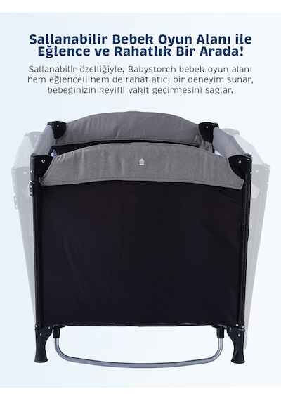 Baby Storch - Sallanabilir Anne Yanı Park Yatak ve Oyun Parkı Full Set - Siyah - Gri
