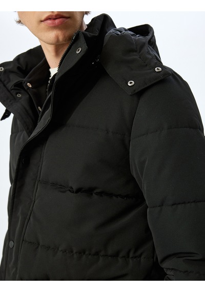 Koton Şişme Mont Kapşonlu Fermuarlı Cep Detaylı Slim Fit Siyah 5wam00012hw Siyah