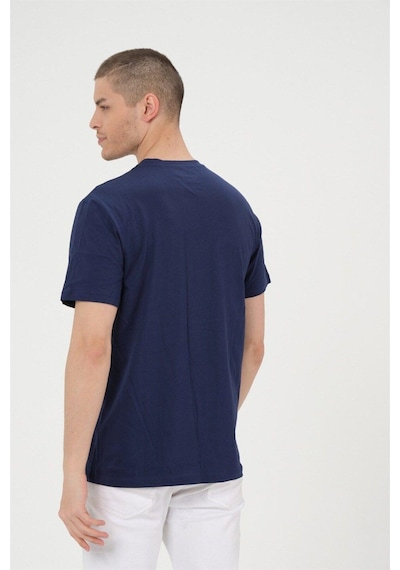 Rich Erkek Lacivet Basic T-shirt Baskılı Slim Fit %100 Pamuk Tişört Lacivert