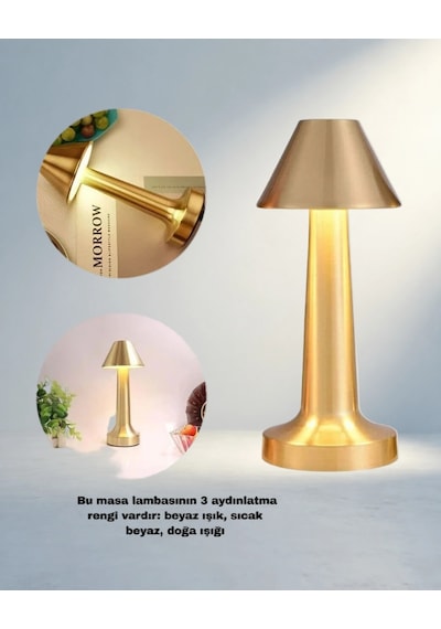 Modern Tasarımlı Led Masa Lambası 3 Renk Şarjlı Kablosuz .