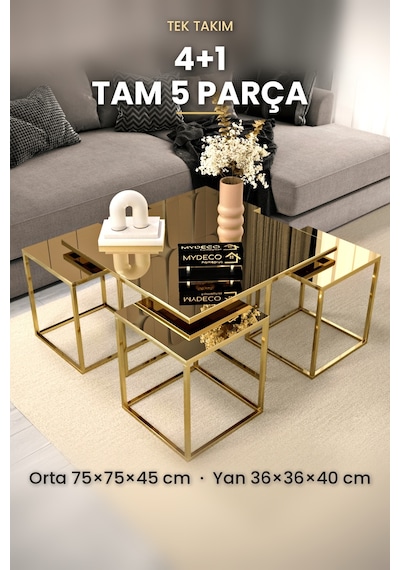 Berlin 5 Parça Gold Zigon Sehpa Takımı Orta Sehpa Yan Sehpa Bronz Aynalı Kurulu Hediye 75x75 Berlin 5 Parça Gold Zigon Sehpa Takımı Orta Sehpa Yan Sehpa Bronz Aynalı Kurulu Hediye 75x75