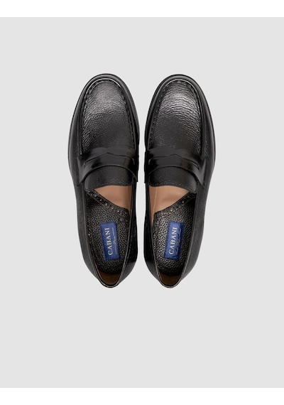 Cabani Premium Hakiki Deri Siyah Erkek Loafer Ayakkabı Beyaz - Yeşil