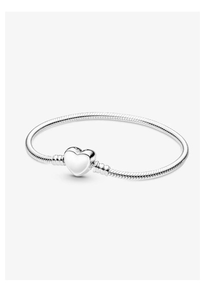 Lunarie Sade Kalp Klipsli Yılan Zincir Charm Bileklik Gümüş
