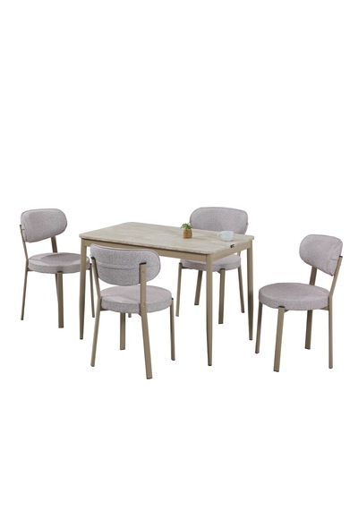 Sakura Masa Takımı - Traverten Masa - 4 Sandalye Kapuçino - Metal Kapuçino Ayak - Masa Takımı - Yemek Odası Takımı