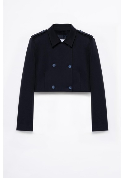 Kadın Lacivert Apolet Detaylı Crop Blazer Lacivert