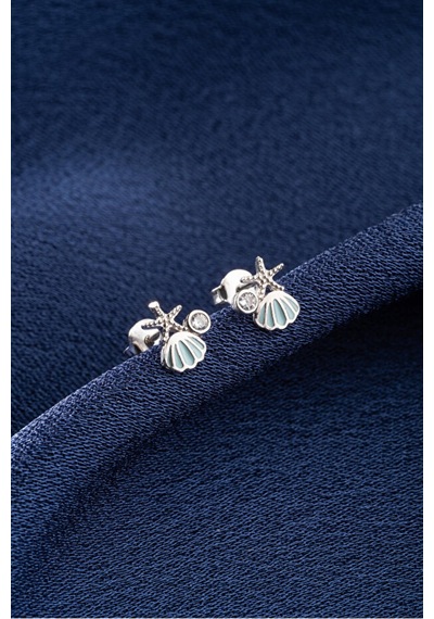 Çekirdekjewelry 925 Ayar Gümüş Deniz Kabuklu Küpe Yıldız Ve Zirkon Taş Detaylı Minimal Tasarım Gri