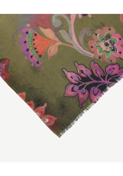 Yargıcı Çiçek Desenli Yün Şal 26kksl1083x 325 Yeşil