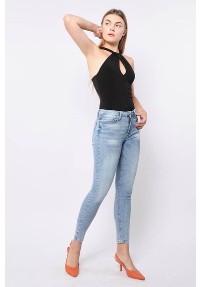 Kadın Skinny Fit Esnek Pantolon Açık Mavi 001