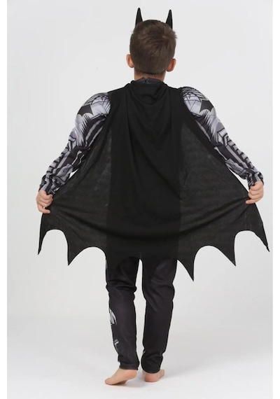 Life For Moda Erkek Çocuk Batman Pelerinli Ve Maskeli Kaslı Çocuk Kostümü Siyah