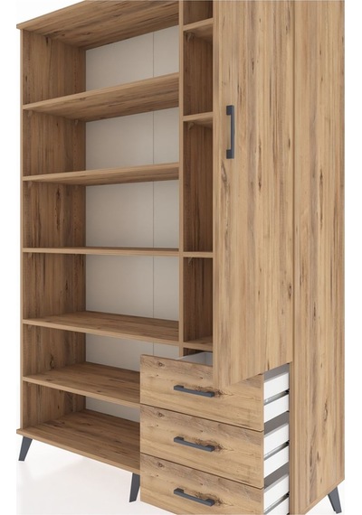 Hyperion Dolap 9 Raflı 3 Çekmeceli Tek Kapaklı 132x44x195 Çam-çam/çam Atlas Çam/atlas Çam
