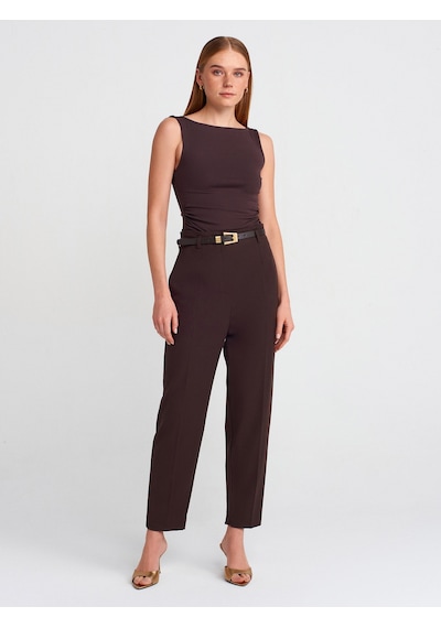 Dilvin 31589 Büzgülü Kayık Yaka Top-koyu Kahve Koyu Kahve