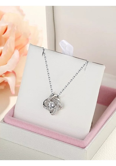 Brezza Lusso Jewelry Gümüş Zirkon Taşlı 4 Kollu Şans Kadın Kolye Küpe Set