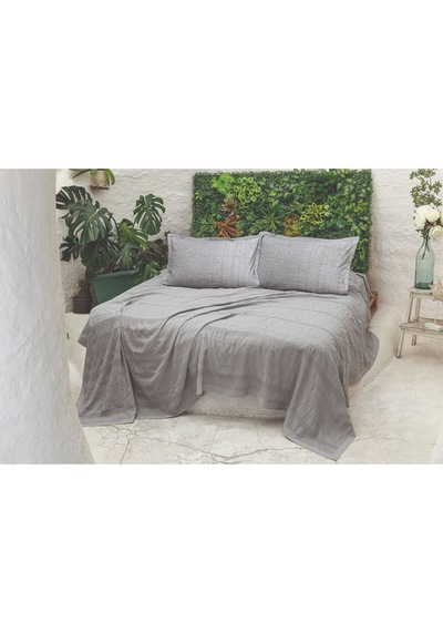 River 4 Parça Çift Kişilik Pike 230x250 , Fıttd. Çarşaf , Yastık Kılıfı Takımı %100 Pamuk Gri